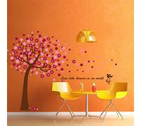 Leegoal Hot Pink Cherry Blossom Tree Wall Decor Removable Decal Sticker