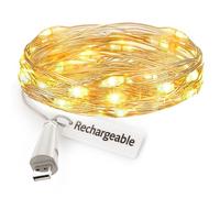 leegoal USB Rechargeable Fairy Lights, 7ft 20 LED Battery Operated String Lights, Waterproof Copper Wire Light for Bedroom Indoor Wedding Christmas Party DIY Decor(Warm White, 1 Pack)