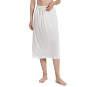Leegolucky Women's 100% Mulberry Silk Half Slips Skirt Extender Under Dress Petticoat Knit Silk Long Slip Skirt Underskirt (White,One Size)