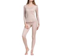Leegolucky Womens Silk Long Underwear V Neck Mulberry Silk Long Johns Thermal Underwear SetsBase Layer Top Bottom Sets (Nude,Large)