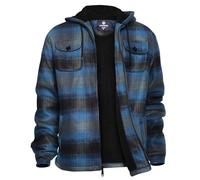 LeeHanTon Mens Flannel Jackets Sherpa Lined Fleece Zip Up Winter Warm Workout Plaid Sweatshirt with Hood, A-deep Blue, XL
