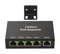 Leehitech 1-in-4-Out 100M POE Extender with IEEE 802.3af/at POE Standard, Desktop/Wall Mount Design, 100M Ultra Long Distance Signal Extende and Power Supply for IP Camera/PoE Devices/Wireless Device