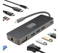 Leehitech USB C Hub, 11 in 1 Docking Station with 4K HDTV, 1080P VGA, PD 100W, USB 3.2, DisplayPort, SD/TF, 1000 Mbit/s RJ45, 3.5 mm Audio for Chromebook M3, MacBook Air 2018/2019/2020, Galaxy S21/21+