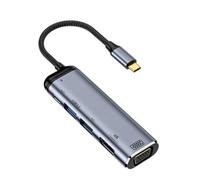 Leehitech USB C Hub, 6-in-1 USB C to HDMI Dual Screen Display Adapter with 1080P VGA, 5Gbps USB 3.1 A, USB 2.0, Type C 2.0, PD 100W for iPhone 16/15 Series, iPad Pro, MacBook, Dell, Samsung Galaxy S24