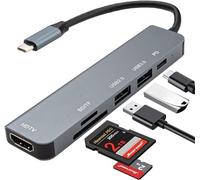 Leehitech USB C Hub, 6-in-1 USB C to HDMI Multi Adapter with 5Gbps USB 3.0, USB 2.0, SD/TF Card Reader, PD100W Charging for iPhone 16/15 Series, iPad Pro, MacBook Air/Pro, Galaxy, Dell, Steam Deck