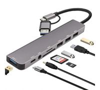Leehitech USB C Multi Adapter, 8 in 1 USB C Hub with 5Gbps USB 3.0, 3*USB 2.0, SD/TF Card Reader, 3.5mm Headphone Jack, Type C 2.0 for iPhone 16/15 Series, iPad, MacBook, Galaxy S24, DELL, Steam Deck