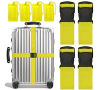 Leehoom 8 Pack Luggage Straps & Tags Set, Adjustable Suitcase Belts TSA Approved Silicone Tags with Name ID Card for Luggage, Yellow