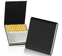 Leehoom Portable Slim Leather Cigarette Case for Hold 10 Regular Size - One-Hand Operate Leather Stainless Steel Cigarette Case Box for Men and Women, Black
