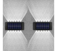 Leehui 2 Pack Solar Wall Lights Outdoor, 12 LED Waterproof Solar Fence Lights Up and Down Wall Lamps for Garden Decoration, Fence, Yard, Front Door, Pathway (12 LED Bright White, 2 Pack)