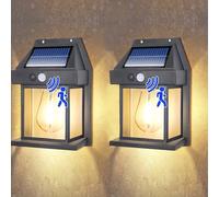 Leehui 2 Pack Solar Wall Lights Outdoor Garden, Solar Vintage Wall Lanterns Motion Sensor, IP65 Waterproof Security Lights Outside PIR Motion for Front Porch Balcony Patio Garage Fence Yard