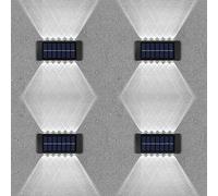 Leehui 4 Pack Solar Wall Lights Outdoor, 12 LED Waterproof Solar Fence Lights Up and Down Wall Lamps for Garden Decoration, Fence, Yard, Front Door, Pathway (12 LED Bright White, 4 Pack)