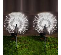 Leehui Solar Firework Lights Garden, 2 PCS 150 LED Decorative Starburst Lights Outdoor 8 Flashing Mode IP65 Waterproof, 50PCS Copper Wire Pathway Lighting for Patio Lawn Backyard Wedding (Cool White)
