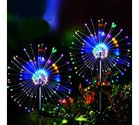 Leehui Solar Firework Lights Garden, 2 PCS 150 LED Decorative Starburst Lights Outdoor 8 Flashing Mode IP65 Waterproof, 50PCS Copper Wire Pathway Lighting for Patio Lawn Backyard Wedding (Multicolor)