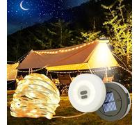 Leehui Solar Rechargeable Camping String Light Reel, Outdoor Portable Stowable Strip Fairy Lights, USB Wind Up Tent Star Lantern for Campsite, Indoor, Awning, Backyard Party Festival Decor