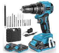 LEEIKOO Cordless Drill Driver 21V, Brushless Cordless Hammer Drill with 2 Batteries 2000mAh, 20+3 Torque, 45N.m Max Combi Drills, LED Light, 2 Speed, 14PCS for Home and Garden DIY Project