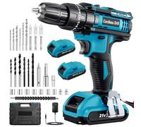 LEEIKOO Cordless Drill Driver 21V, Cordless Hammer Combi Set with 2 Batteries 2000mAh, 42N.m Max Electric Battery Drill, 25+3 Torque, LED Light, 2 Speed, 30PCS for Home and Garden DIY Project