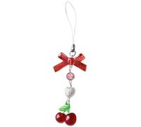 LEEINTO Cute Pink Cherry Cellphone Strap Strawberry Cherry Pendant Keychain for Backpack Charm Dainty Phone Strap Keyring
