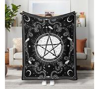 Leeisysme Black and White Pentagram Fleece Throw Blanket, Gothic Witchy Blessed Pray Star Cozy Decor Nap Blankets Gift with Moon Star and Snake Stone Sofa Bed Couch Chair or Dorm Throws 40×50 inches