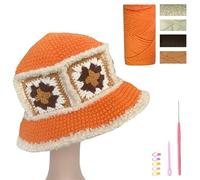 LEEJOPO Fisherman Hat Crochet Kit for Beginners Crochet Kit with Step-by-Step Videos Tutorials Beginner Knitting Fisherman Hat Kit for Adults Easy Starter Yarn Kits for Crocheting (Orange Red)