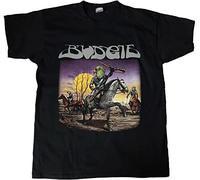 LEEKATO Budgie Bandolier 1975 Album Cover T Shirt Printed Black Graphic Top Tee for Men