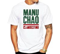 LEEKATO Fashion T Shirt Manu Chao Clandestino Logo Mens Black Tshirt White L White