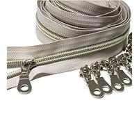 Leekayer #5 Light Gold Teeth Metallic Nylon Coil Zippers by The Yard Bulk 10 Yards Beige Tape with 25pcs Gold Sliders for DIY Sewing Tailor Craft Bag (Beige)