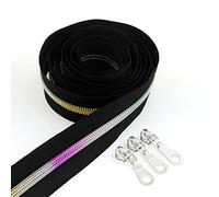 Leekayer #5 Metallic Nylon Coil Zippers by The Yard Rainbow Teeth Zipper Bulk 10 Yards Black Tape with 25pcs Silver Sliders for DIY Sewing Tailor Craft Bag(Black)