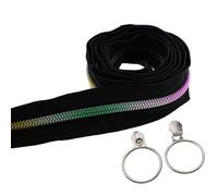Leekayer #5 Rainbow Metallic Nylon Coil Zippers by The Yard Bulk 10 Yards Black Zipper Tape with 25pcs Silver Sliders for DIY Sewing Tailor Craft Bag(Black)