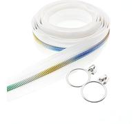 Leekayer #5 Rainbow Teeh Metallic Nylon Coil Zippers by The Yard Bulk 10 Yards White Zipper Tape with 25pcs Silver Ring Pull Sliders for DIY Sewing Tailor Craft Bag(White)
