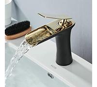 Leekayer Bathroom Sink Taps Waterfall Basin Mixer 1 Handle Lever Black/Gold Chrome One Hole Mount Lavatory Brass Faucet,LK90097BG