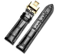LEEKONENU Genuine leather watchband for Longines Master L2 Conquest Moon Phase L4 Elegant Flagship La Grande Classique watch straps(Black w g,13mm)