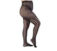 LEELA LAB Plus Size Fishnet Tights for Women, Net Stockings with Stripes for Curvy Women, Patterned Fish Net Tights, Sexy, Durable and Comfortable - Made in Italy (Rete Lines & Chevron, Black, 7)