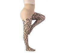 LEELA LAB Plus Size Tights for Women with Leopard Print, Patterned 30 Denier Leopard Tights, Fashion Line Curvy Stockings, Sexy, Durable and Comfortable - Made in Italy (Nude, 9)