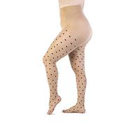 LEELA LAB Plus Size Tights for Women with Polka Dots, Patterned 30 Denier Dotty Tights, Fashion Line Curvy Stockings, Durable and Comfortable - Made in Italy (Nude, 9)