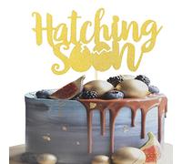 LeeLeeAn Haching Soon Cake Topper - Gold Glitter Haching Soon Pregnancy Single - Side Cake topper, Dinosaur Theme Baby Shower party Decorations ,Gender Reveal Baby Shower Party Decoration Supplies