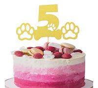 LeeLeeAn Paw Patrol 5th Birthday Cake Topper - Gold Glitter Five Years Old Dog Bone Birthday Cake Sign, 5 Gold Glitter Cake Topper