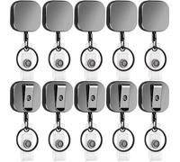 Leelosp 10 Pack Heavy Duty Retractable Badge Holder Reel Metal ID Badge Holder with Belt Clip Keyring Retractable Clip Bulk Card for Work Employee Doctor Nurse Gifts (Glossy Black,Square)