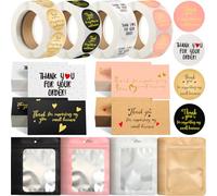 Leelosp 2280 Pcs Thank You Cards and Stickers Small Business Packaging Supplies Resealable Bracelet Jewelry Gloss Thank You for Supporting My Small Business Stuff Essential(Black, White, Gold, Pink)