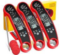 Leelosp 3 Pcs Digital Meat Thermometer with Probe Waterproof Fast Read Food Thermometer Kitchen Grilling Cooking with Backlight Magnet and Calibration for Baking BBQ(Red)