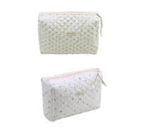 LEEMASING 2Pcs Kawaii Flower Cherry Rabbit Makeup Bag Large Travel Cosmetic Bag Quilted Coquette Makeup Pouch For Christmas, Birthday, Thanksgiving, Anniversary, Beige White, Fashion