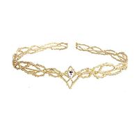 LEEMASING Crown Crystals Tiaras Hair Band Bridal Crowns Princess King Headband Birthday Wedding Halloween Costume Party (Gold White), M
