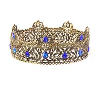 LEEMASING Crown Men's Metal Vintage Costume-Headband, Dark Gold with Blue Stone, Ideal for Wedding, Birthday, Cosplay, Unisex Adult
