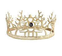 LEEMASING King Crown Medieval Retro Antler Round Crown For Wedding Birthday Pageant Cosplay Party Halloween (Gold With Black Stone)