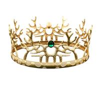 LEEMASING King Crown Medieval Retro Antler Round Crown For Wedding Birthday Pageant Cosplay Party Halloween (Gold With Green Stone)