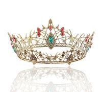 LEEMASING King Queen Metal Crown Rhinestone Crystal Crown For Prom, Theater, Birthday, Celebrations, Halloween, Cosplay (Dark Gold)