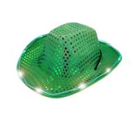 LEEMASING Led Hat Cowboy Sequin Party Cap Flashing Light Up Dance Party Cowboy For Christmas Halloween Birthday Wedding Festival Party (Green)