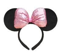 LEEMASING Light Up Mouse Deluxe Ear Headband Flashing Bow Polka Dot LED Party-Rave For Wedding Festival Holiday Christmas (Pink Sequin)