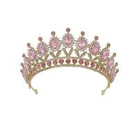 LEEMASING Queen Crown Tiara Pink Rhinestone Headband Prom Headpieces Bridal For Wedding Halloween Prom Birthday Costume Party