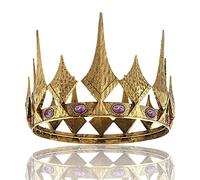 LEEMASING Queen King Opal Crown Round Royal Crown For Prom Pageant Birthday Party Valentines Costume (Small Size 6.29" Diameter,Dark Gold With Purple Stone)