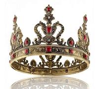 LEEMASING Royal King Queen Crown Medieval Costume Birthday Crown Accessory For Birthday Cosplay Homecoming Wedding Christmas Halloween (Dark Golden With Red Stone)